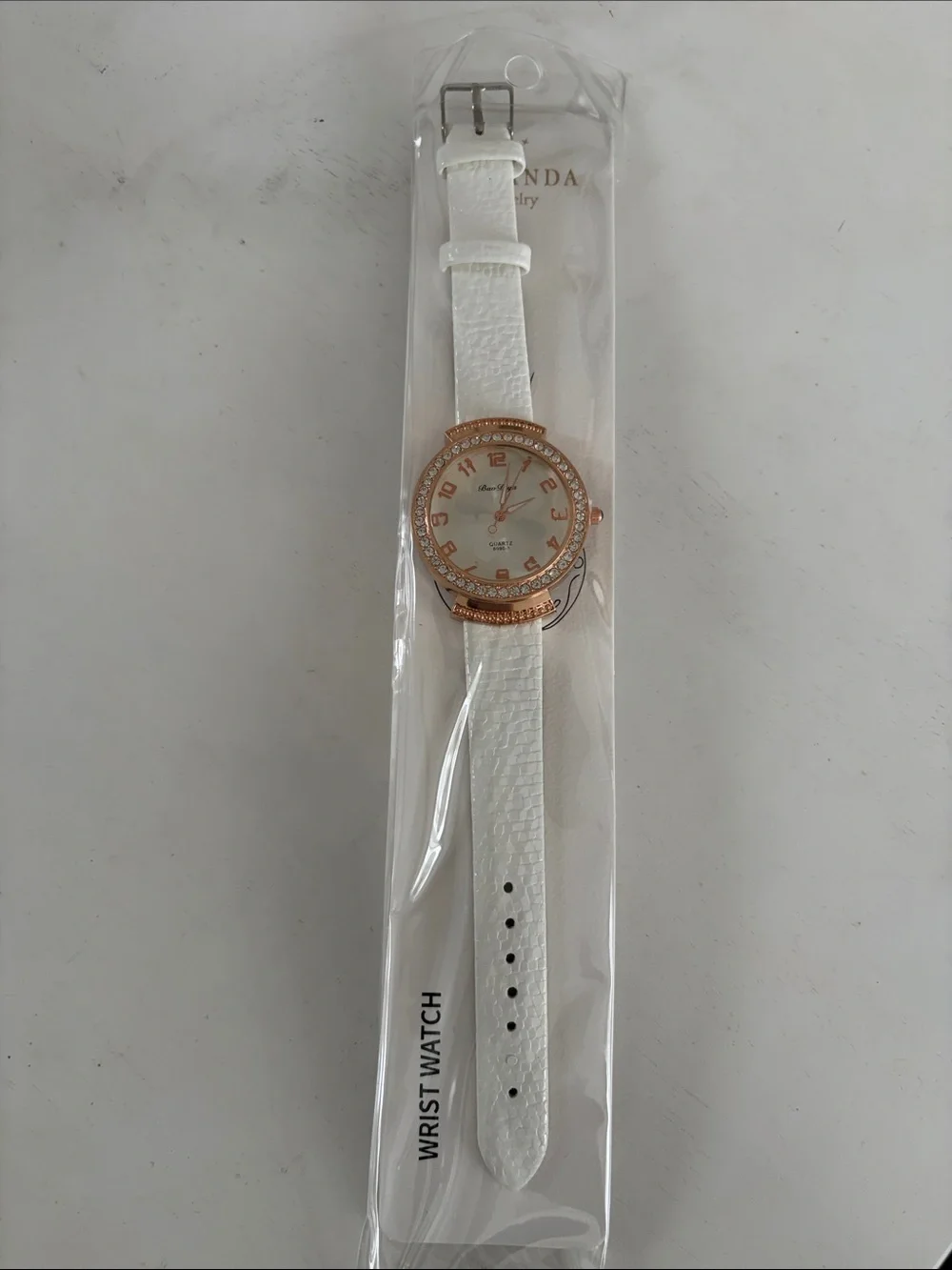 Women's White Strap Watch with Rose Gold Accent